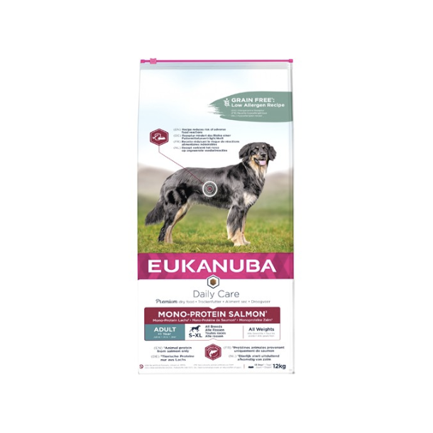 Eukanuba Dailycare Mono-protein hundefoder m. Laks 12 kg.